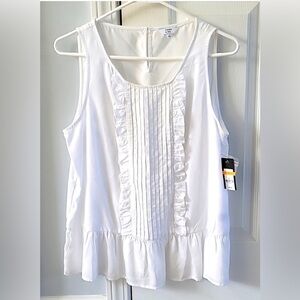 Crown & Ivy White Lyocell Ruffle Tank Top NWT Size Small